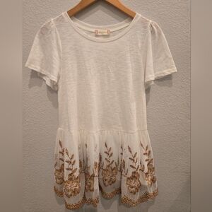 Altar'd State Peplum Floral Bohemian White Tee, Size Small